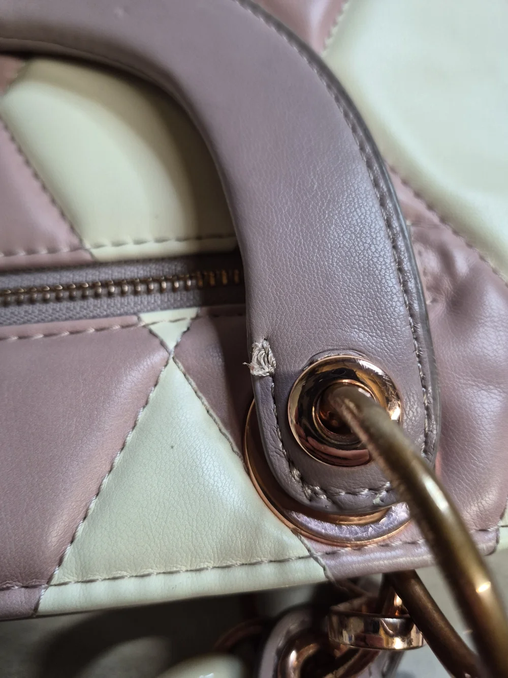 Women’s Quilted Harlequin Satchel in Mauve and Cream